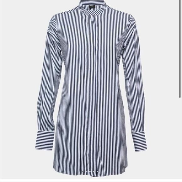 Joseph Blue Striped Cotton Back Tie Detail Shirt - Picture 1 of 6